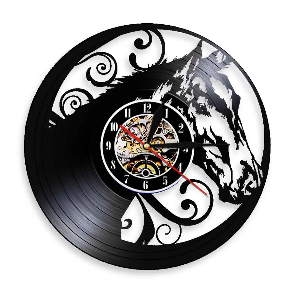 Настенные часы с изображением лошадей и виниловых пластинок современный дизайн