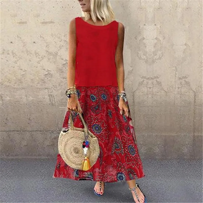 Женский модный летний комплект платья без рукавов размера плюс 2 предмета