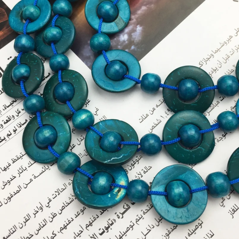 

Beaded Necklaces Pendants Ethnic Women Handmade Jewelry Long Statement Necklace Bohemian Coconut Shell Wood Link Chain Geometric