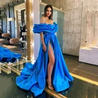 Платье женское вечернее с открытыми плечами, синее, с разрезом сбоку, в стиле звезд, для выпускного вечера