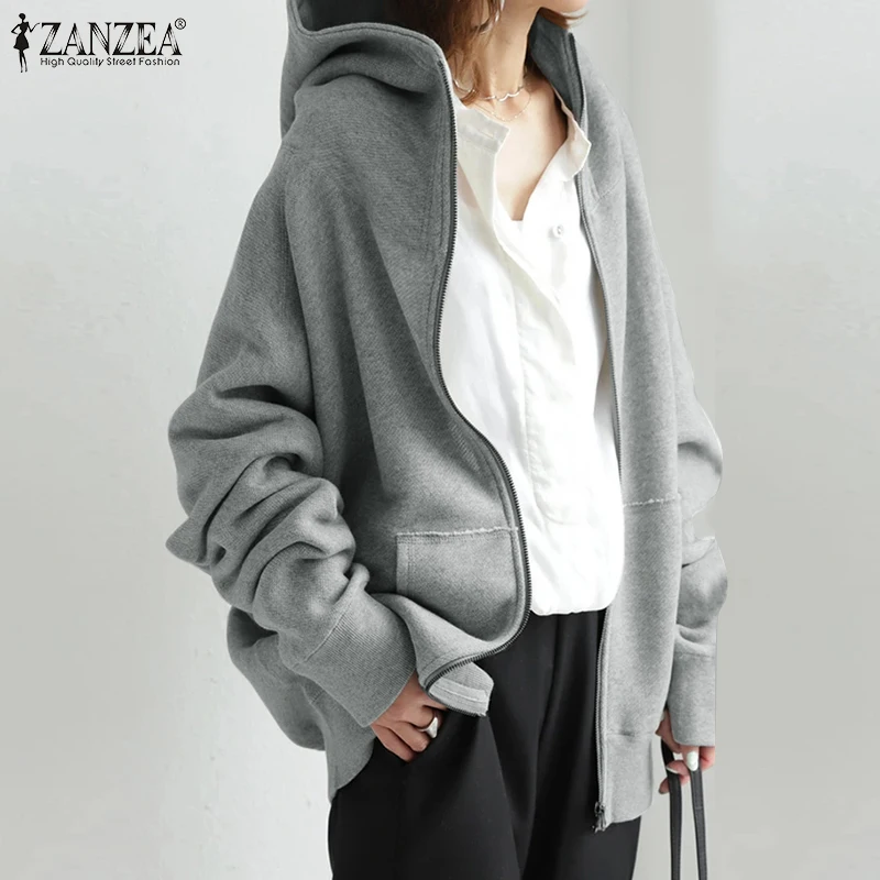 

Fashion Casual Holiday Hoodies Coats 2022 ZANZEA Autumn Women Full Sleeve Coats Loose Zippers Jackets Retro Overcoats Chemise