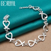 doteffil 925 sterling silver full love heart chain bracelet for women wedding engagement fashion party charm jewelry
