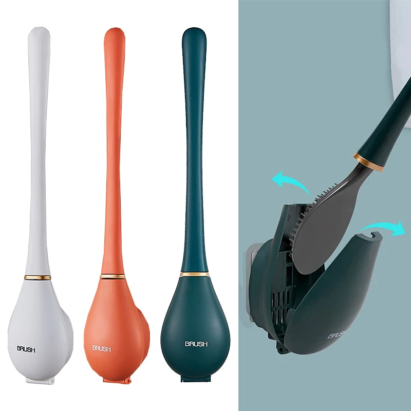 

Silicone Long handle ​Toilet Brushes With Holder Wall hanging Long Handled Toilet Cleaning Brush Hygienic Bathroom Accessorie
