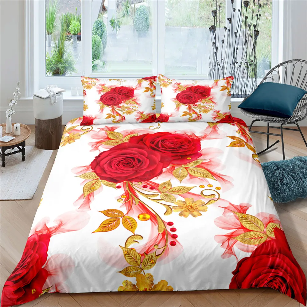 

3D Floral Pattern Comforter Bedding Set Duvet Cover Pillowcase 2/3pc Luxury Bedroom Textiles Queen Twin Single Size