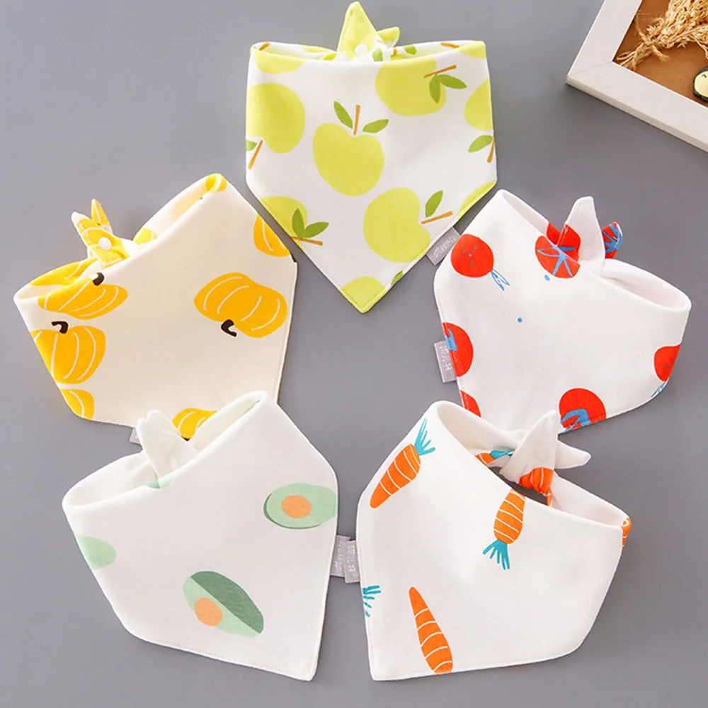 

New Arrival 5 pieces/lot Baby Slab Cartoon Triangle Double Layered Baby Bandana Bibs Infant Burp Cloth Lunch Feeding Accessories