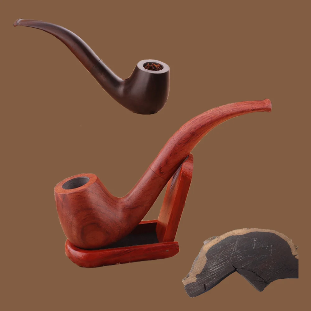 

Nature Ebony Red Sandal Wooden Smoke Tobacco Bent Wood Smoking Pipes + Plastic Holder + 9mm Pipe Filters Smoking Accessories
