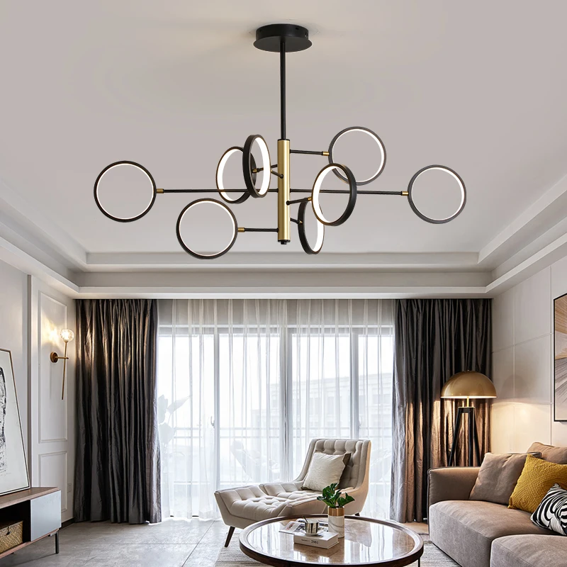 Минималистичная современная светодиодная люстра светильник черного и золотого