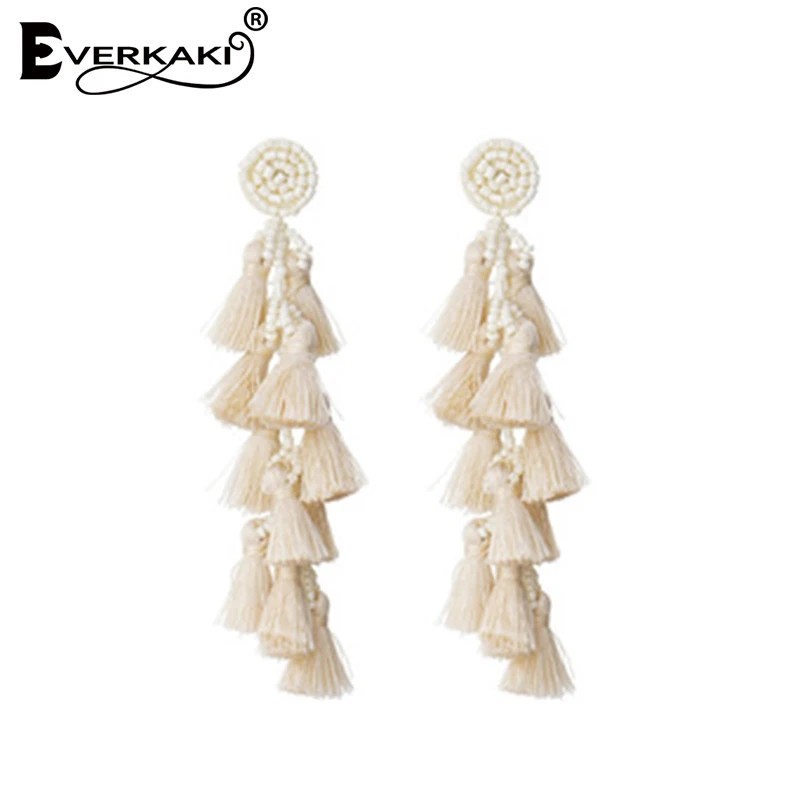 

Everkaki Bohemian Hand-Made Tassels Beads Earrings Women Summer Jewels Pendent Gift Ethnic Boho Drop Earrings 2021 Accessories