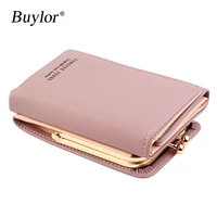 buylor women wallets multifunctional coin purse vertical plain tri fold card holder pu leather female short purses