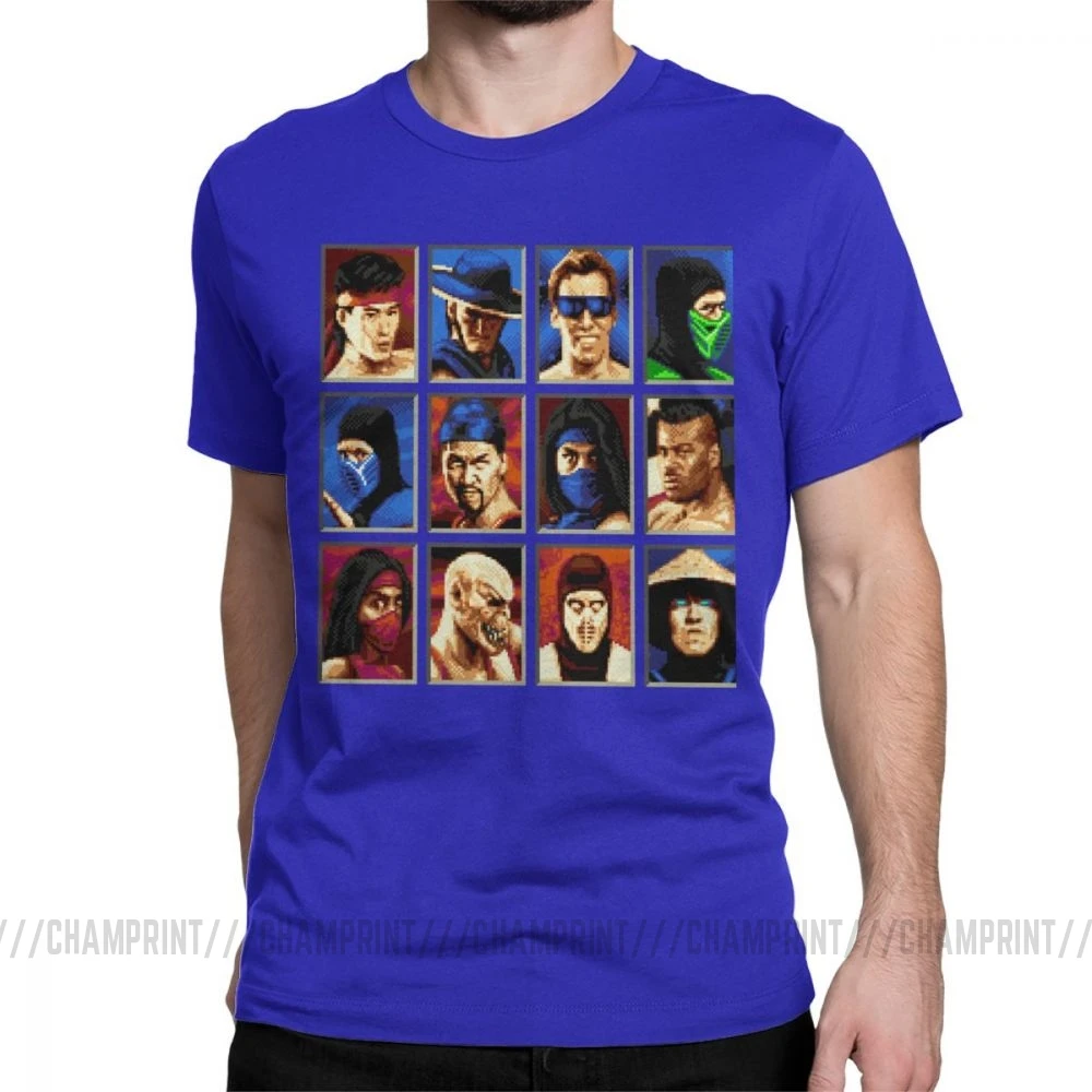 Винтажные футболки Mortal Kombat II Genesis Character выберите 16 Bit футболка Ретро геймер Коллаж футболки мужская хлопковая одежда для вечеринки - Цвет: Синий