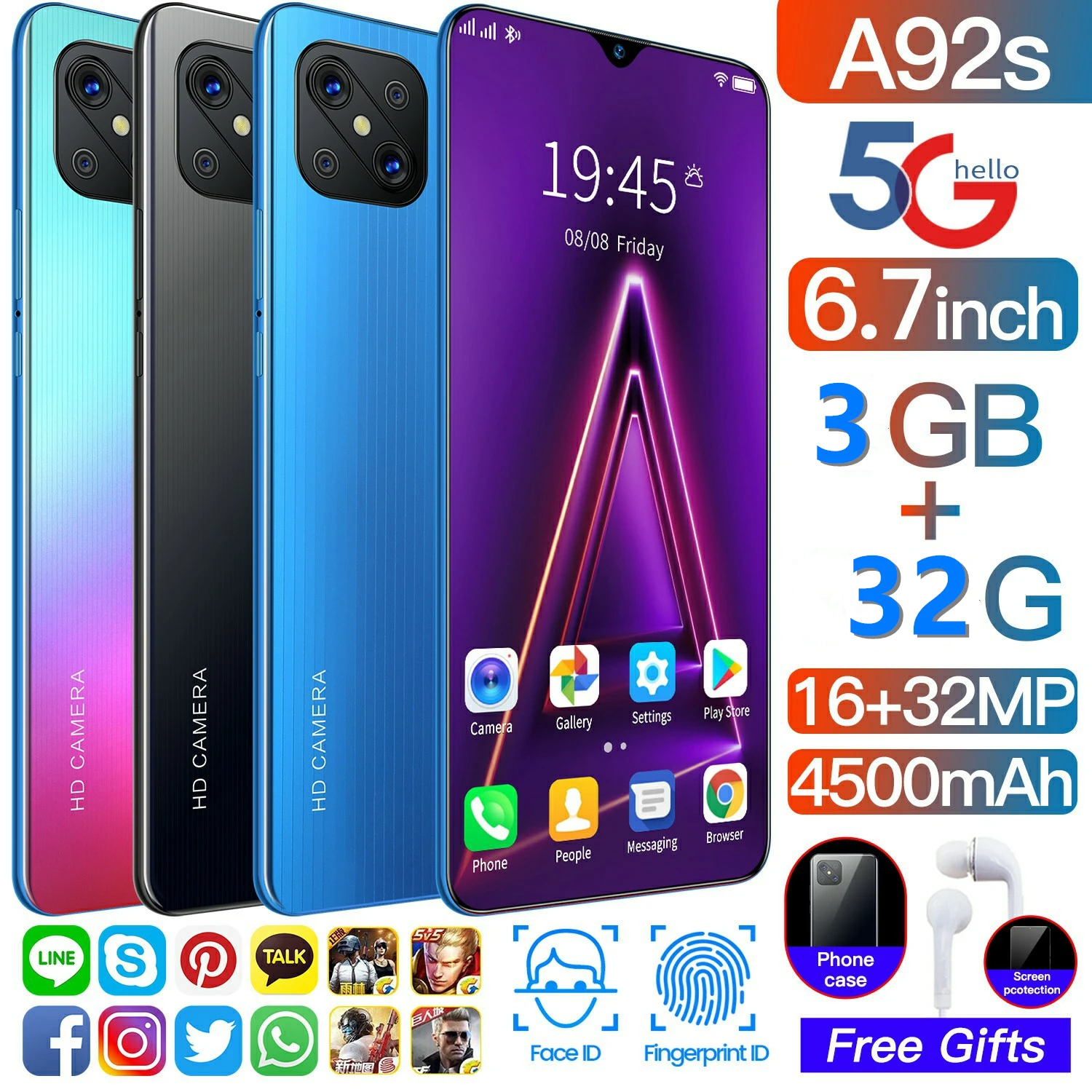 

Smart Phone Rugum A92S 3GB RAM 32GB ROM 6.7 Inch HD Big Screen 4G LTE Smartphone Android 9.0 Unlocked Dual Sim Mobile Phone