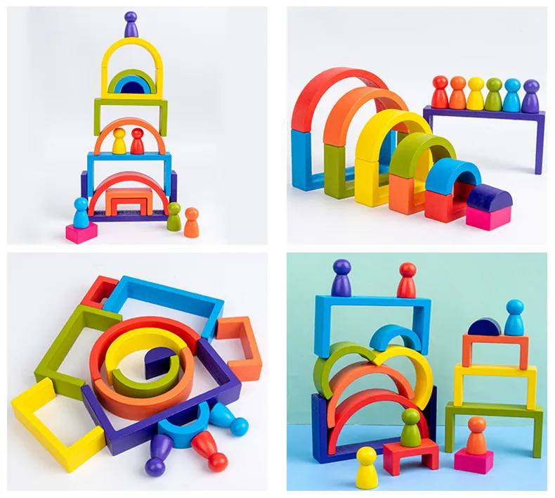

Dropshipping Wooden House Stacked Blocks Rainbow Building Blocks Children's Toys Educational Toys Birthday Gift