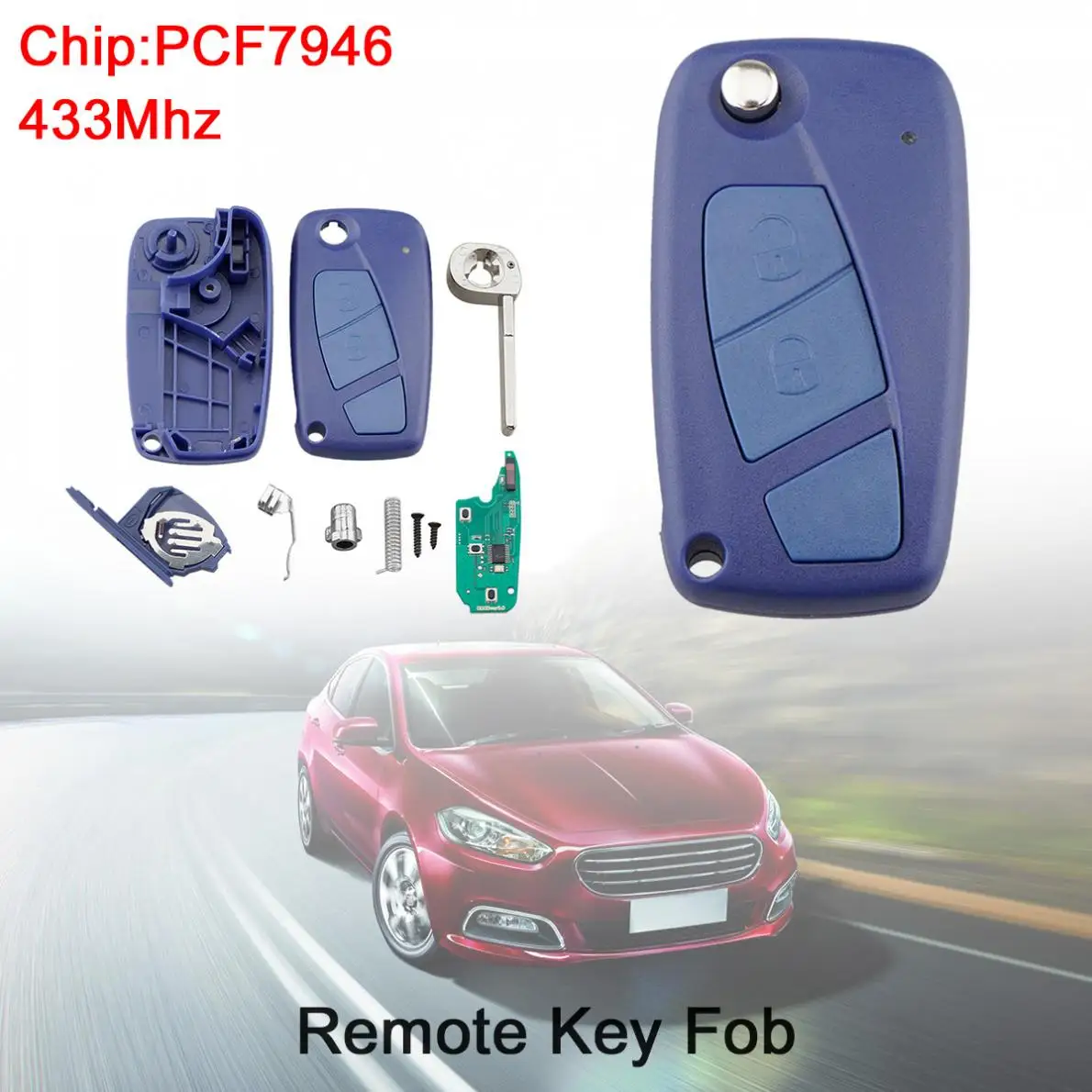 433 МГц 2 кнопки флип Автомобильный Брелок дистанционного управления с ключом PCF7946