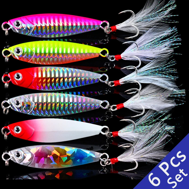 

6 Pcs/lot New Cast Metal Bait Spinner Spoon Fishing Lures Jigs Trout Fishing Hard Baits Tackle Pesca Lead Fish Jigging Set