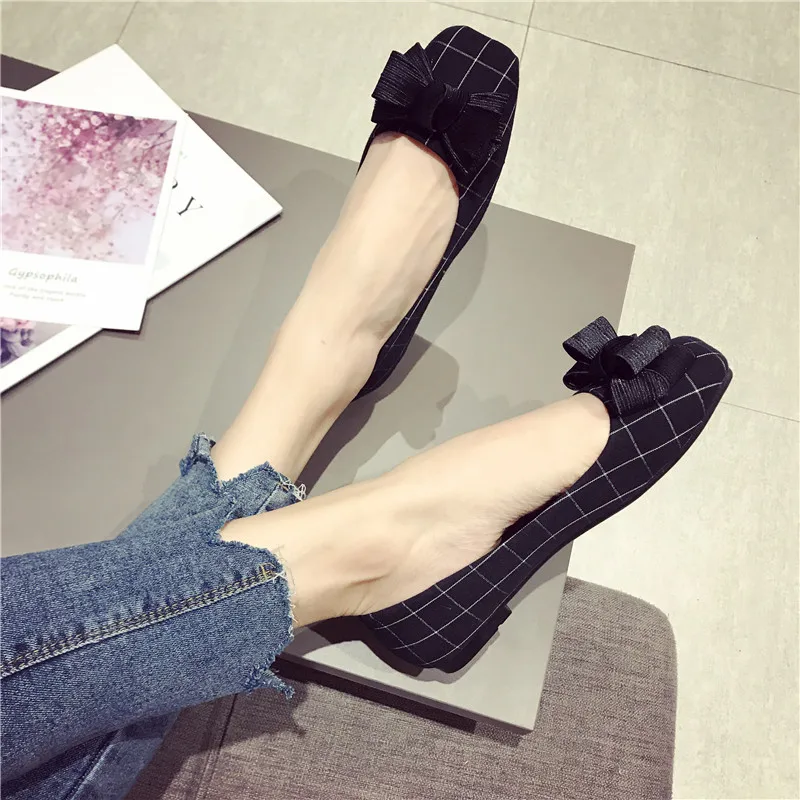 Балетки женские с бантом бабочкой универсальные квадратные лоферы в клетку