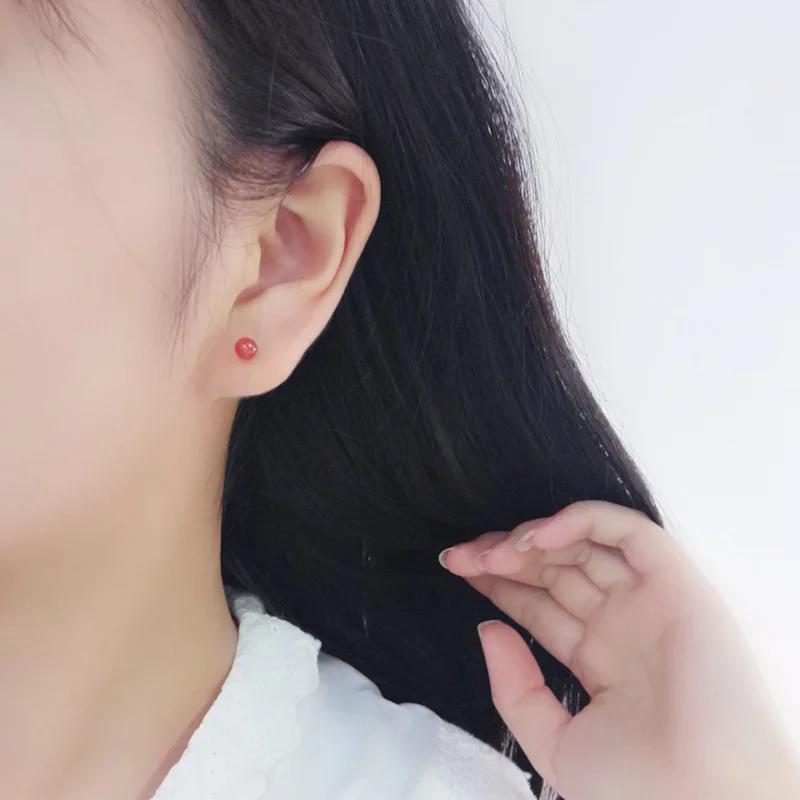 Женские Простые бусины-гранат элегантные серьги-гвоздики из стерлингового