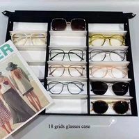 top sale big size case glasses display with cover 18 slots eyeglass sunglasses grids stand case holder glasses makeup organizer