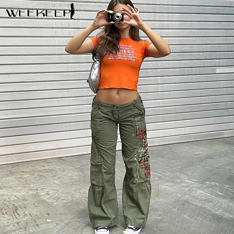 

Weekeep Vintage Baggy Denim Women's Jeans Grunge 90s Low Waist Wide Leg Cargo Pants Dark Academia Casual Streetwear y2k Trousers