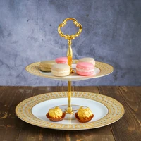Beige Cake Stand Plates Double Layer Bone China Hand Paint Dishes Cheese Plates Premium Quality Hot Sale