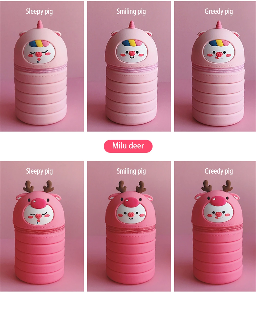 

Korean Unicorn Silicone Pencil Case Female Student Zipper Retractable Pen Holder Girl Heart Christmas Elk Stationery Storage Bag