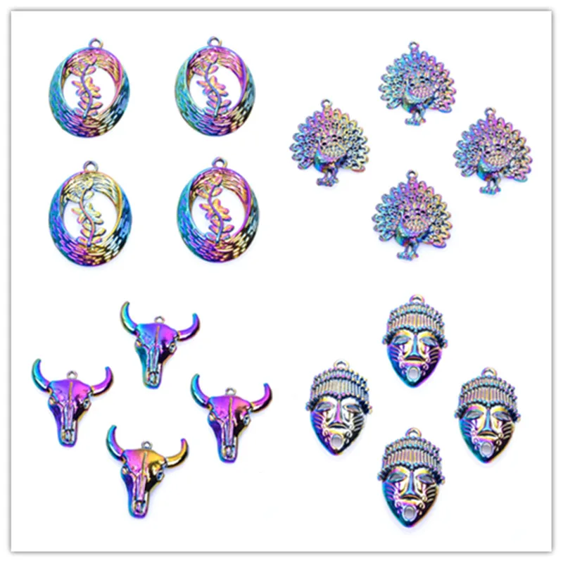 5 шт. 2021 модные подвески из сплава в виде Головы Быка павлина радуги|Подвески| |