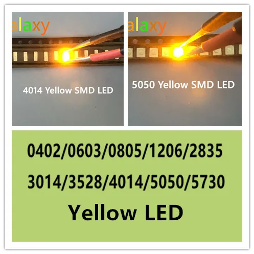 100 шт. SMD 0402 0603 0805 2835 3528 1206 5050 5730 3014 4014 диоды желтый светодиод супер яркий 3