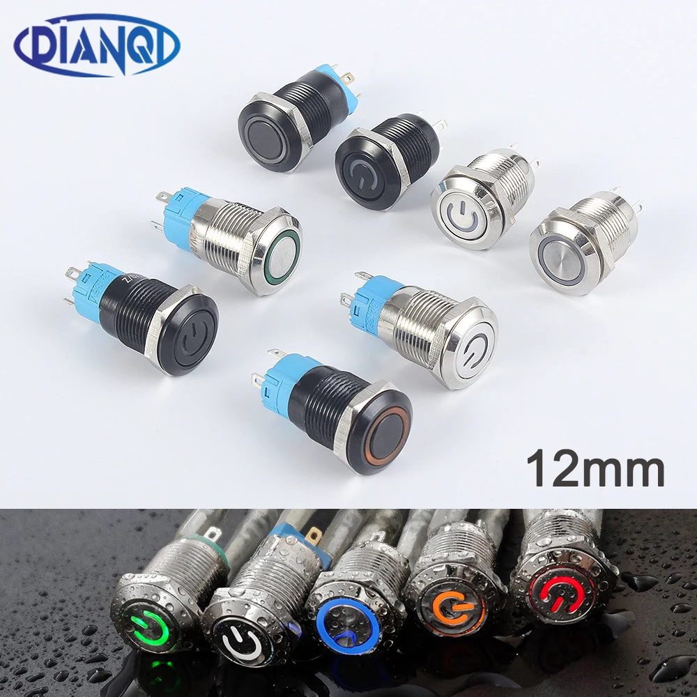 12 мм Плоская Круглая Головка водонепроницаемый выключатель без фиксации
