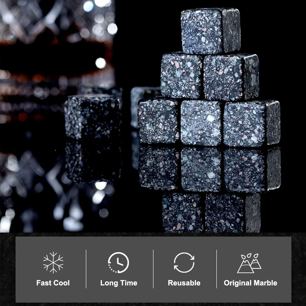 

9pcs Ice Cubes Stones Set Reusable Gypsum Wine Drinks Whiskey Chilling Ice Rocks Cube for Bar Home Party Wedding