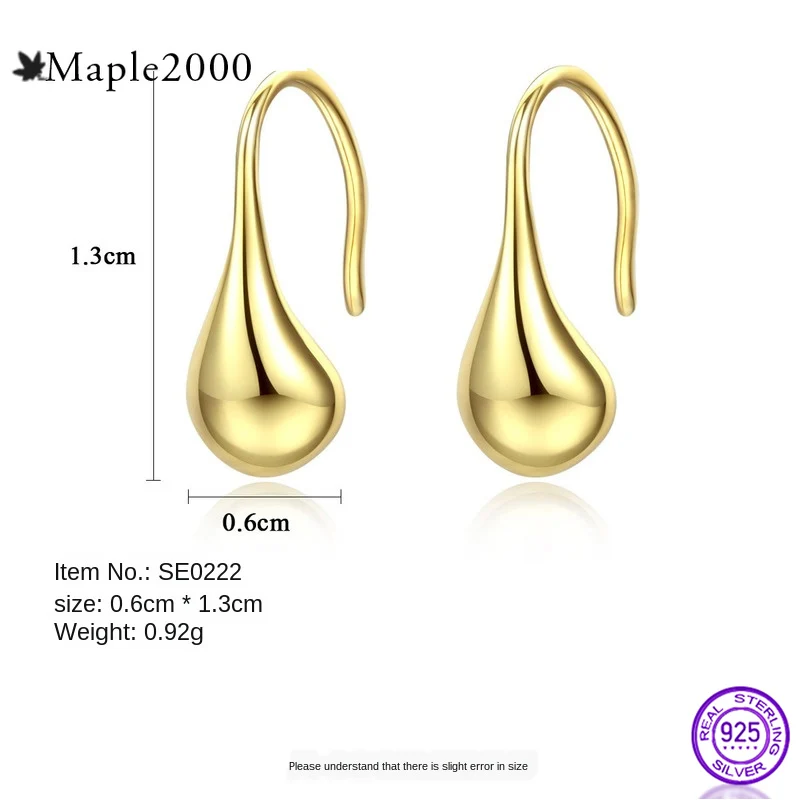 Женские серьги подвески из серебра 925 пробы золотистые круглые в форме капли