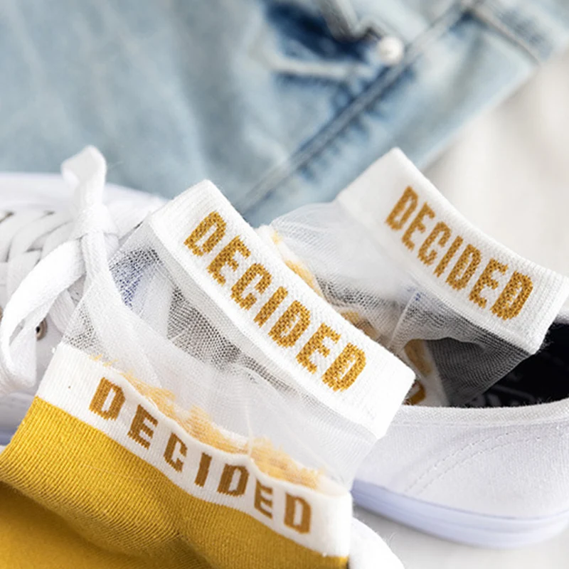 

Fashion Korean Style Women Cotton Silk Short Socks Bright Color Letters Lace Casual Breathable Socks