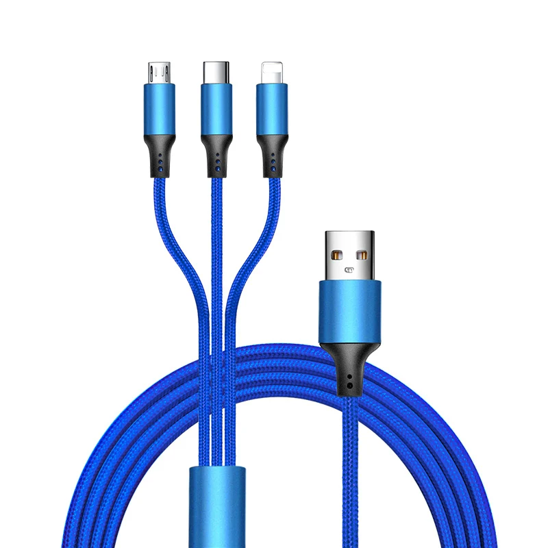 Blue NOHON 3 в 1 USB кабель для iPhone XS Max XR Lightning Кабель для мобильного телефона Micro usb type C зарядный кабель для Xiaomi зарядное устройство Шнур - Цвет: Blue