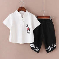 boys tang hanfu chinese style summer retro short sleeve shorts two piece set