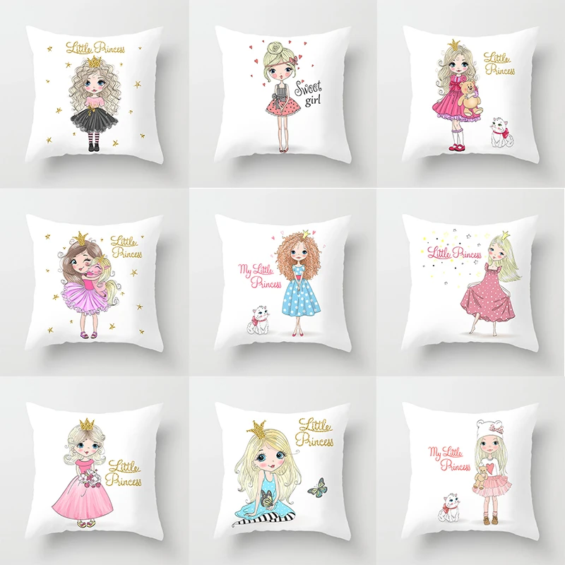 

Cartoons Pillow Covers Decorative Pillowcase 45*45 Pink Girl Princess Pattern Home Sofa Child's Room Decoration Cushion Cover