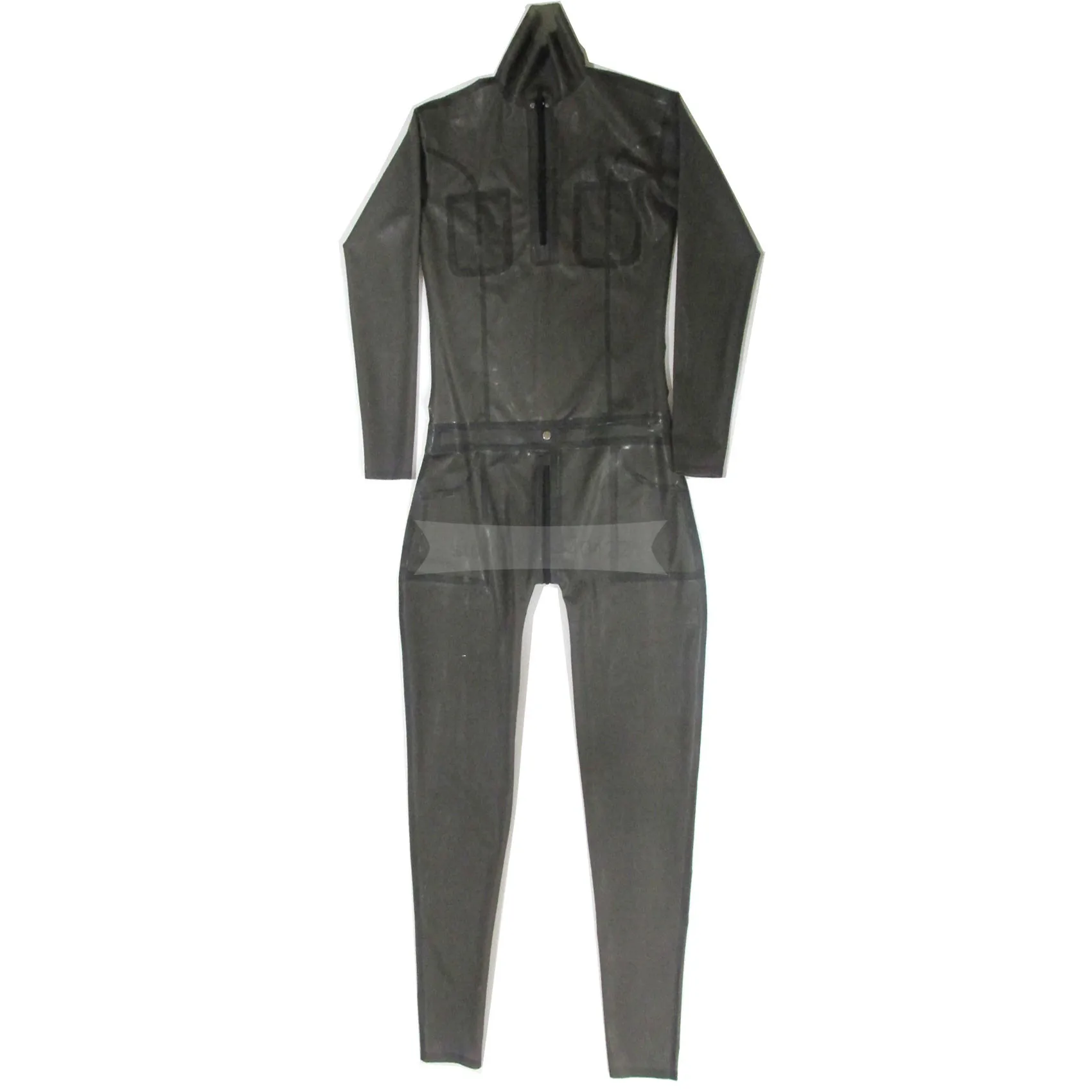 Sexy Latex Catsuit Women Transparent Black Rubber Jumpsuit Plus Size One Piece With Pockets Suit Fetish Costumes BNLC139 |