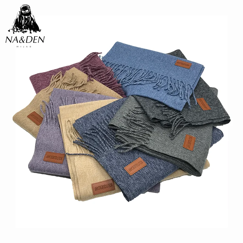 Новые зимние однотонные простые теплые мужские кашемировые шарфы с кисточками