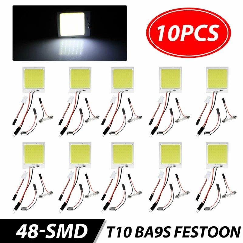 

10 шт./компл. 48SMD белый свет COB светодиодный T10 BA9S внутренняя панель автомобиля светильник Купол Карта лампы противотуманных фар