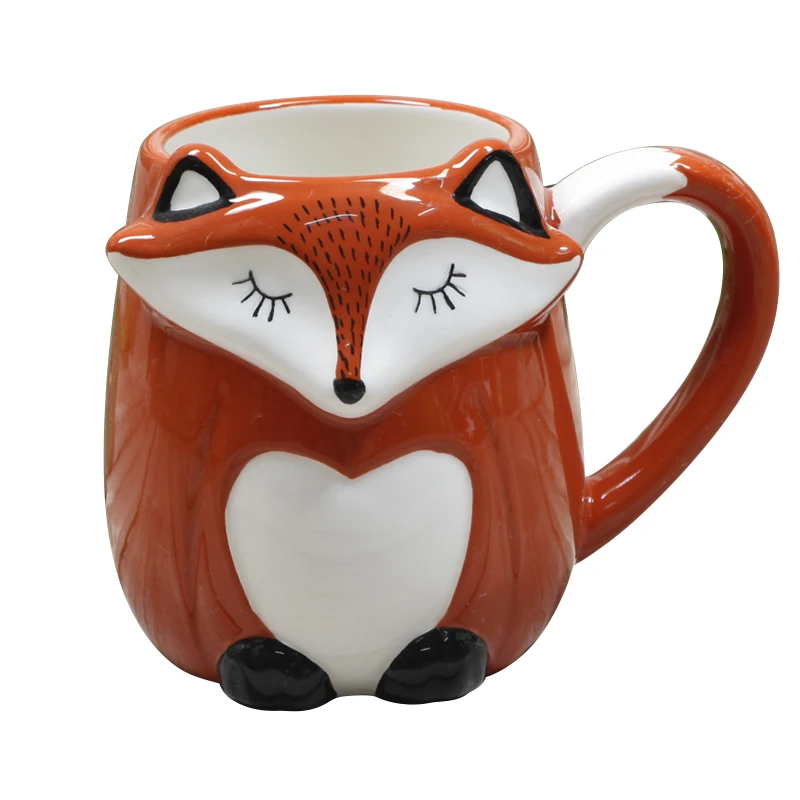 500ML Ceramic Creative Coffee Cup Cute Animal 3D Fox Large Capacity Cartoon Breakfast Milk Drinking Mugs and Cups