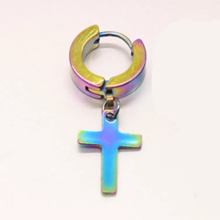 

1 Pcs manufacturer wholesale hip-hop circular For man Stud earrings eardrop rub off stainless steel cross earrings