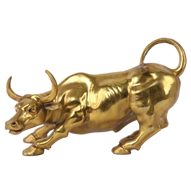 GOLD BRASS CHARGING STOCK MARKET BULL ORNAMENT ANIMAL FIGURINE WALL STREET OX STATUE FENG SHUI SCULPTURE HOME OFFICE DECOR | Дом и сад