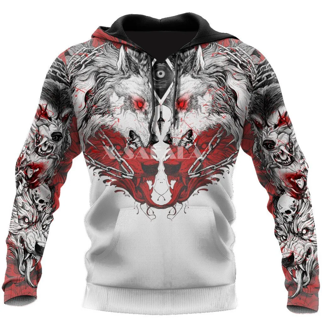 

Толстовка унисекс в стиле Харадзюку, свитшот с объемным принтом темных татуировок, волков, животных, большие размеры, верхняя одежда, пулове...