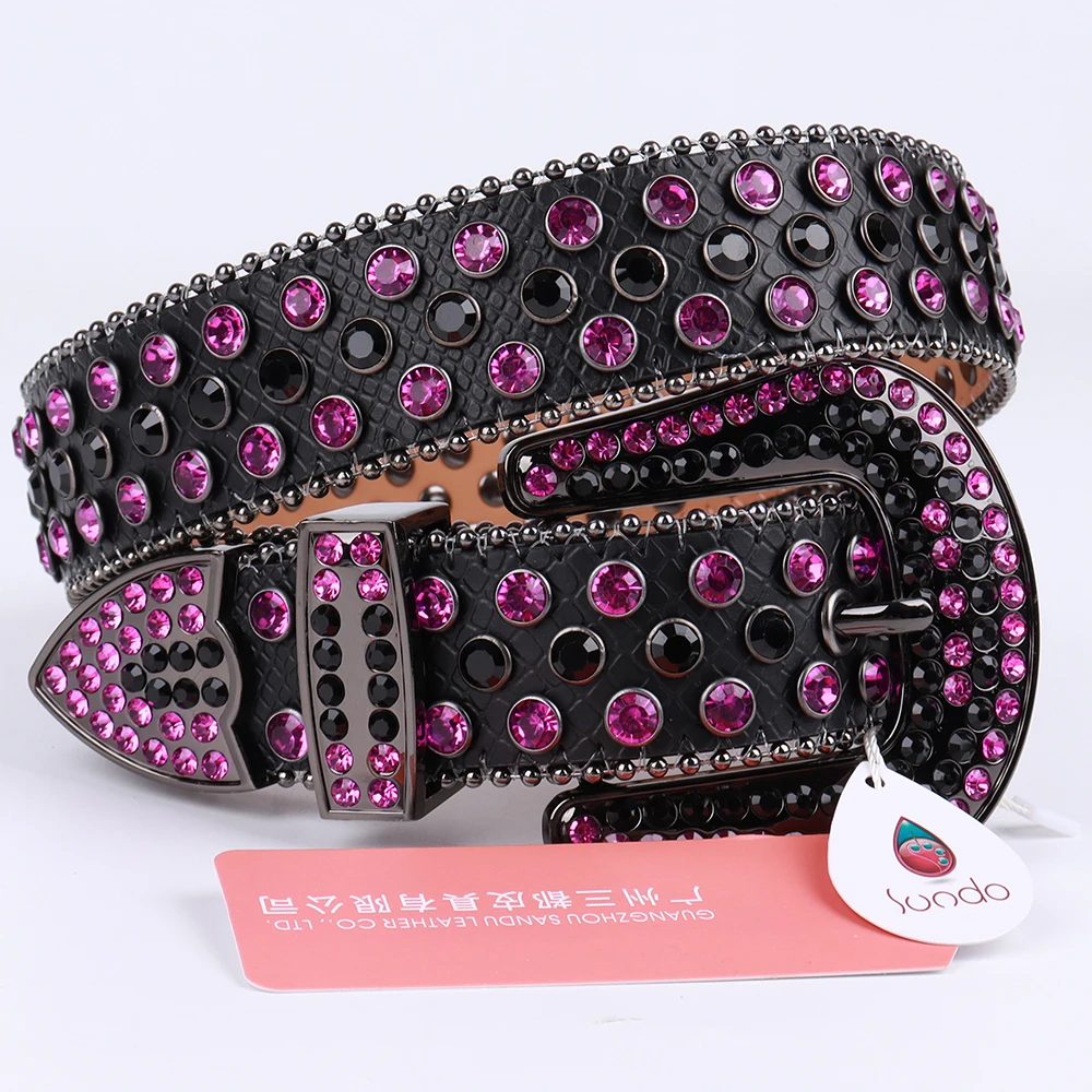 

Women Punk Fashion Diamond Belt Adult Adjustable Black Metal Buckle Belt Leather Luxury Rhinestone Strap Men Jeans Studded Belts