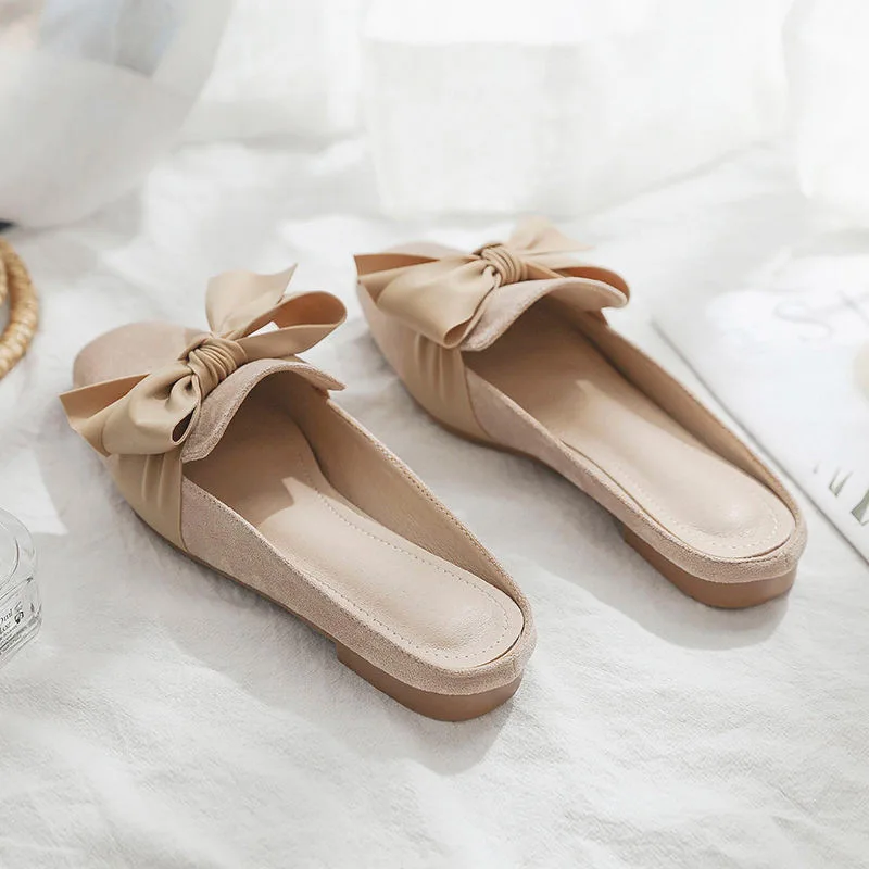 Slippers Female Korean Wild Flowers Bow Leisure Slippers Female Breathable Lightweight Non-Slip Platform Shoes Women Flat Shoes