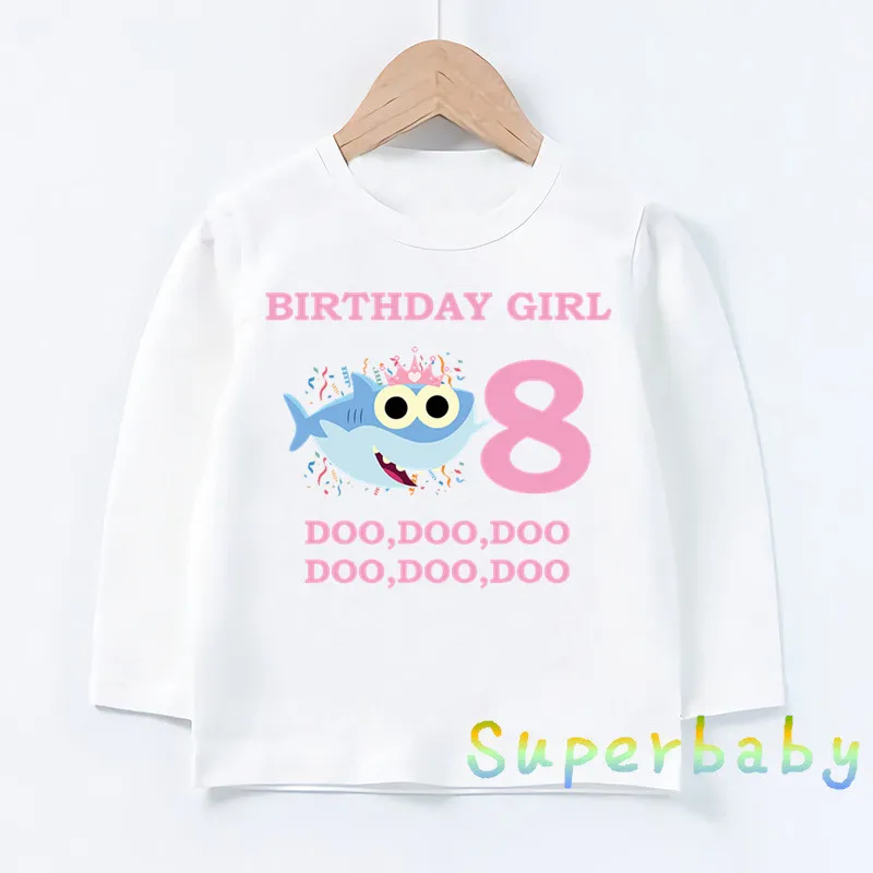 Свечи "Happy Birthday" для торта, Акула, 1-9 лет, футболка с принтом цифр, Забавные топы с рисунком для маленьких мальчиков и девочек, Детская футболка с длинными рукавами, LKP2441 - Цвет: LKP2441-R
