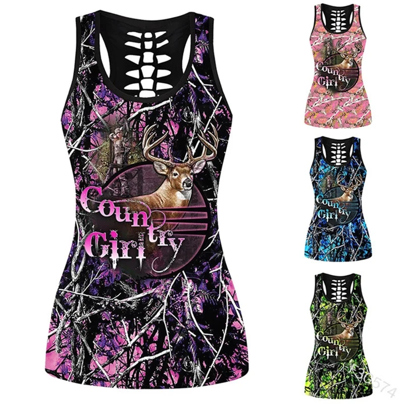 

ladies 3D digital Printing Fashion Deer and Country Funny Hollow Women Summer Custom Design Vest