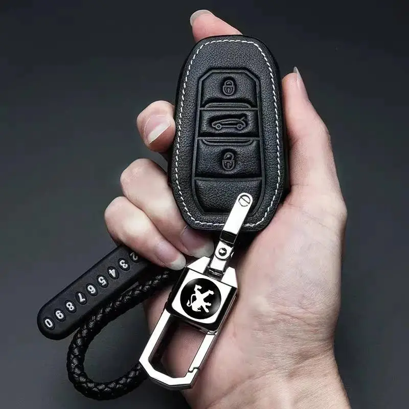 Кожаный чехол для автомобильного ключа брелок Peugeot 108 208 2008 301 308 5008 508 207 307 407 607 807 107
