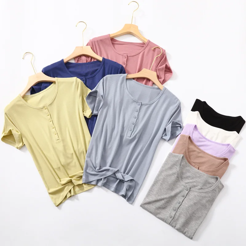 

Fdfklak Модальные сплошные Цвета L-XXL размера плюс футболка Летняя женская футболка зауженного кроя, Женские топы с коротким рукавом Повседневн...