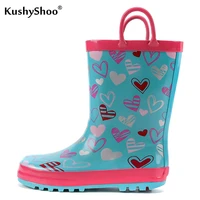kushyshoo kids rubber boots girls non slip lovely rain boots with handles sweat heart children outdoor rain boots for toddler