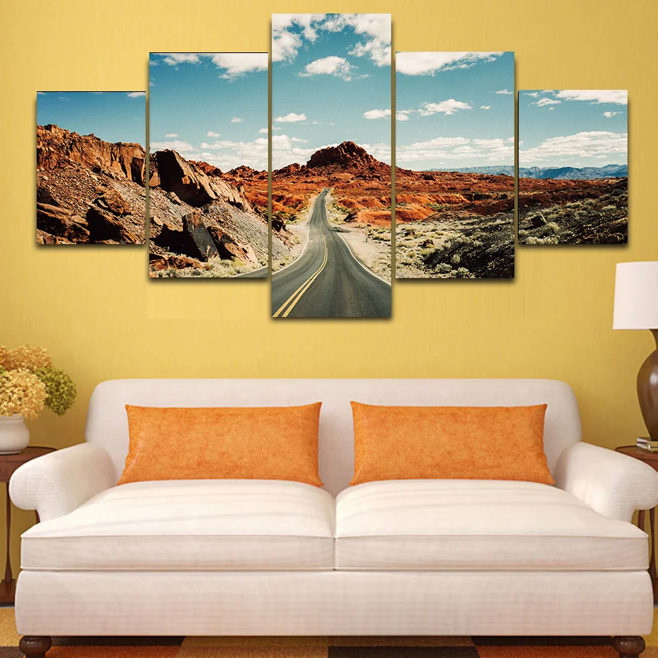 5 Pieces Pictures HD Print Canvas Paintings Road Under White &ampblue Sky Modern Art Murals Modular Wall Decor Living Room Chart | Дом и сад