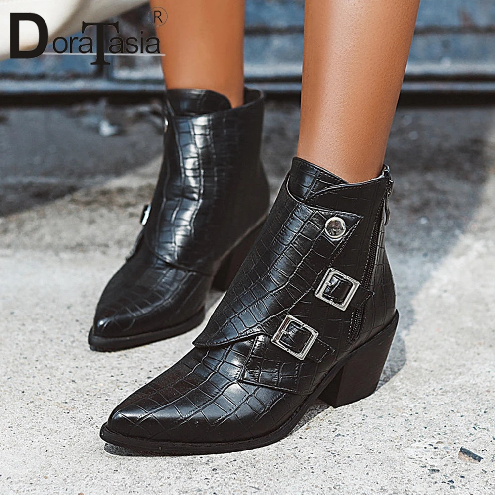 

DORATASIA Plus Size 33-48 New Ladies Chunky High Heels Ankle Boots 2020 Fashion Buckle Boots Women Party Office Shoes Woman