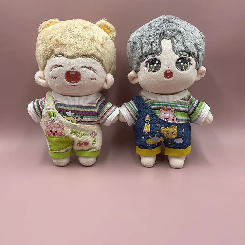 

20cm exo baby clothes spot star doll doll one-shoulder overalls striped T-shirt 20cm cotton baby clothes suit